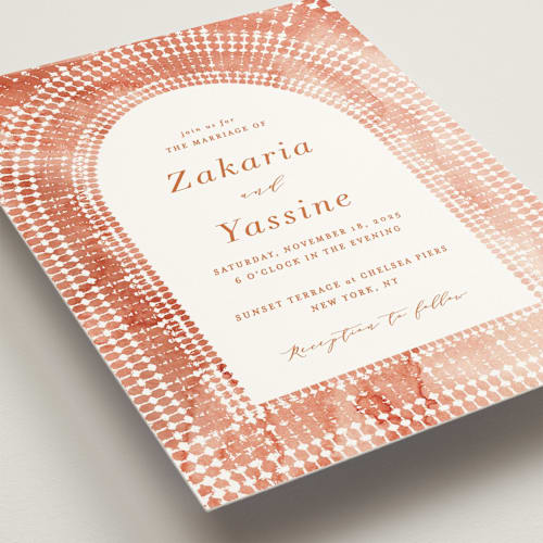 This is a sepia sunset wedding invitations with standard by Zhay Smith called moroccan jewel printing on signature in standard