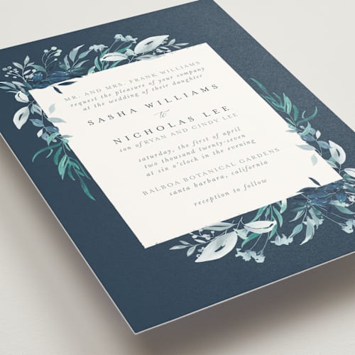 This is a azure wedding invitations with standard by Leah Bisch called verdure printing on signature in standard