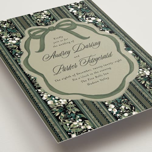 This is a coal wedding invitations with standard by Jackie Crawford called holiday ribbon printing on signature in standard