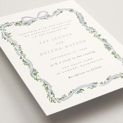 This is a juniper wedding invitations with standard by Itsy Belle Studio called ribbonly frame printing on signature in standard