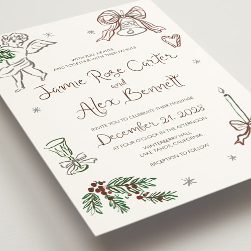 This is a whimsical woods wedding invitations with standard by Cass Loh called holidays ink doodles printing on signature in standard