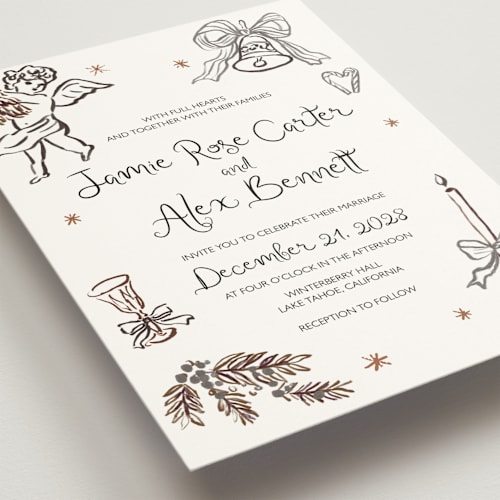This is a noir wedding invitations with standard by Cass Loh called holidays ink doodles printing on signature in standard