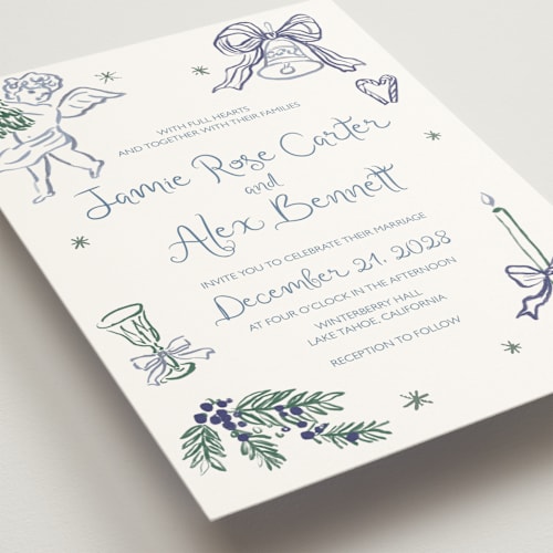 This is a winter forest wedding invitations with standard by Cass Loh called holidays ink doodles printing on signature in standard