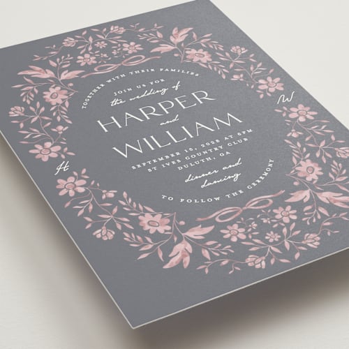 This is a peri wedding invitations with standard by Susan Zinader called daisy toile printing on signature in standard