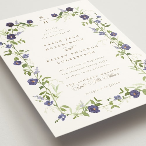 This is a iris wedding invitations with standard by Everett Paper Goods called wildflower trellis printing on signature in standard