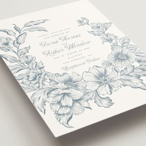 This is a lake wedding invitations with standard by Leah Bisch called wreath in bloom printing on signature in standard