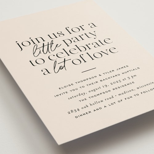 This is a noir wedding invitations with standard by Jessica Corliss called little party big love printing on signature in standard