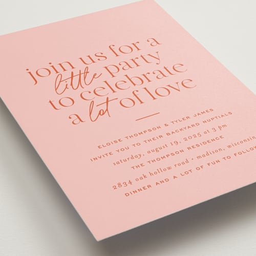 This is a apricot wedding invitations with standard by Jessica Corliss called little party big love printing on signature in standard