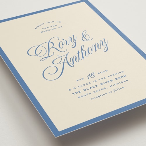 This is a cobalt wedding invitations with standard by Ellen Schlegelmilch called rory printing on signature in standard