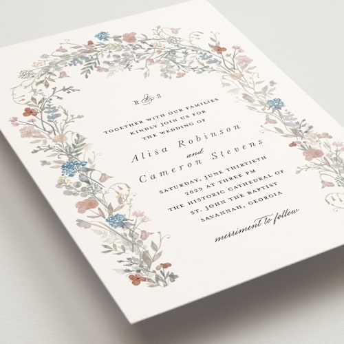 This is a mud wedding invitations with standard by Lori Wemple called flowering arch printing on signature in standard