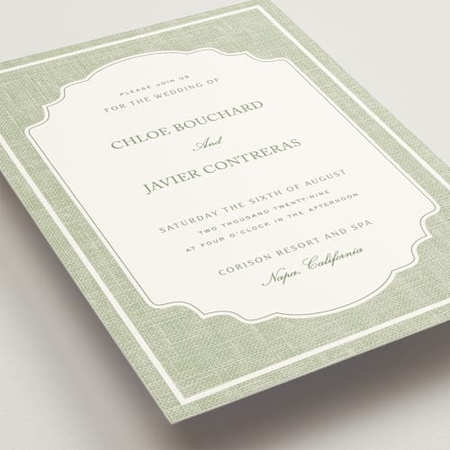 This is a garden wedding invitations with standard by Kelly Schmidt called summer linen printing on signature in standard