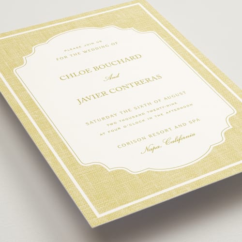 This is a citrus wedding invitations with standard by Kelly Schmidt called summer linen printing on signature in standard