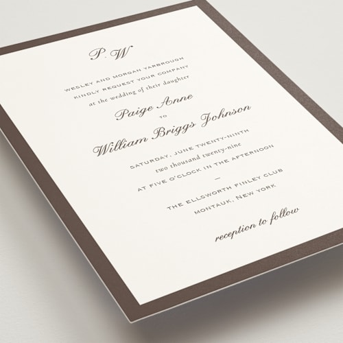 This is a mocha wedding invitations with standard by Sara Hicks Malone called briland printing on signature in standard