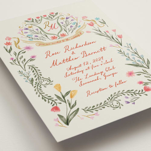 This is a sunset wedding invitations with standard by Maja Cunningham called chantilly printing on signature in standard