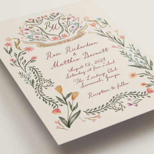 This is a leather wedding invitations with standard by Maja Cunningham called chantilly printing on signature in standard