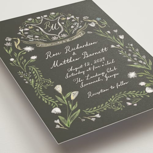 This is a forest wedding invitations with standard by Maja Cunningham called chantilly printing on signature in standard