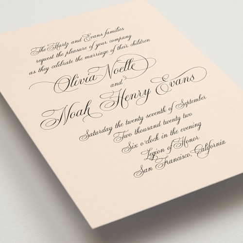 This is a peachy keen wedding invitations with standard by Design Lotus called legacy printing on signature in standard