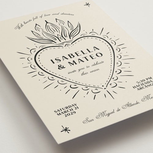 This is a ivory wedding invitations with standard by Ani Somi called milagro printing on signature in standard