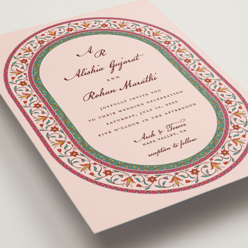 This is a blush wedding invitations with standard by Sherley Ferreira called mughal gardens printing on signature in standard