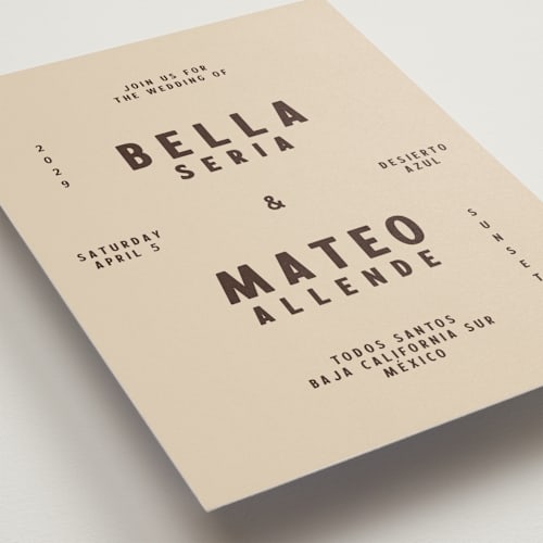 This is a mesa cacao wedding invitations with standard by Ani Somi called coyota printing on signature in standard