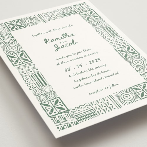 This is a meadow wedding invitations with standard by Selima Akhter called tribal rythm printing on signature in standard
