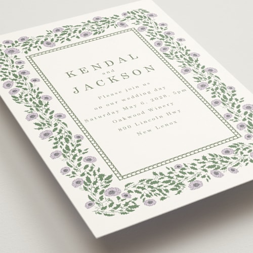 This is a plum wedding invitations with standard by Baumbirdy called framed floral printing on signature in standard