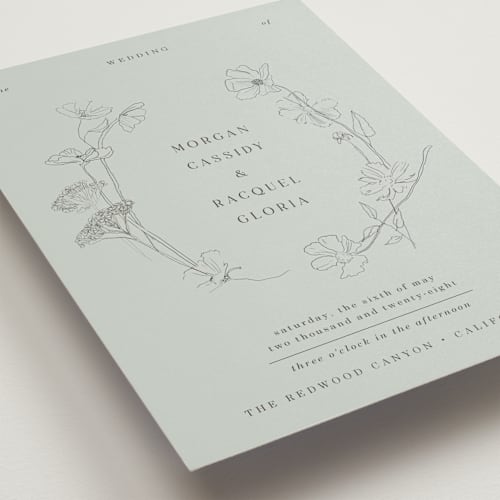 This is a sage wedding invitations with standard by Baumbirdy called floral stamp printing on signature in standard