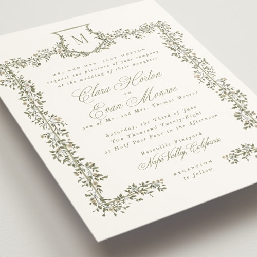 This is a latte wedding invitations with standard by Leah Bisch called arbour printing on signature in standard
