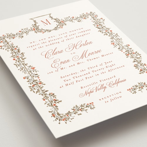 This is a sunset wedding invitations with standard by Leah Bisch called arbour printing on signature in standard