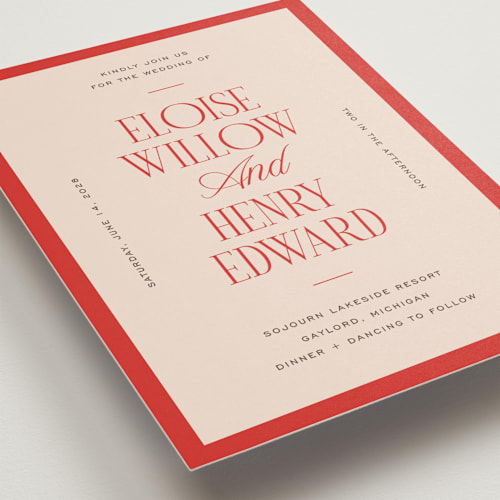 This is a cherry wedding invitations with standard by Pixel and Hank called threaded printing on signature in standard