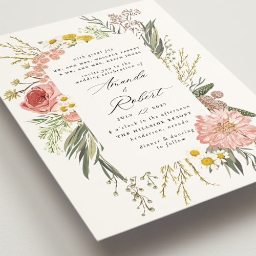 This is a blush wedding invitations with standard by Susan Moyal called organic florals printing on signature in standard