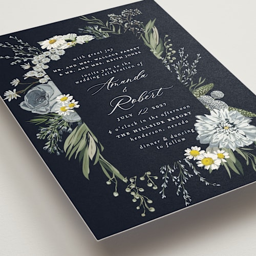 This is a marine wedding invitations with standard by Susan Moyal called organic florals printing on signature in standard
