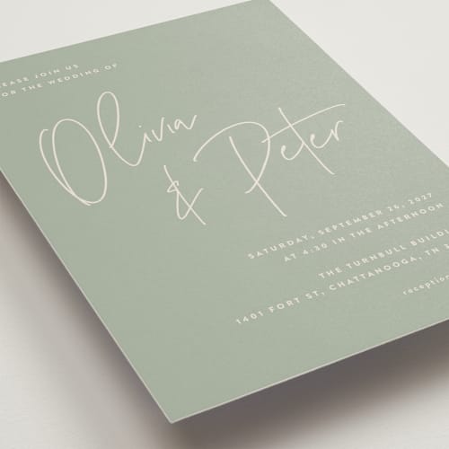 This is a sage wedding invitations with standard by JoAnn Jinks called signed printing on signature in standard