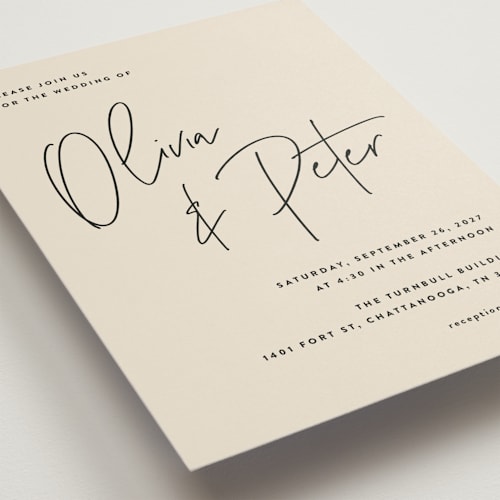 This is a champagne wedding invitations with standard by JoAnn Jinks called signed printing on signature in standard