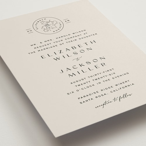 This is a stone wedding invitations with standard by Owl and Toad called wine label printing on signature in standard