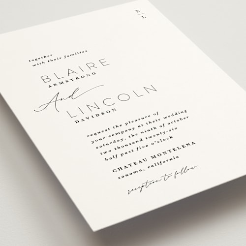 This is a tuxedo wedding invitations with standard by Kate Ahn called paire printing on signature in standard