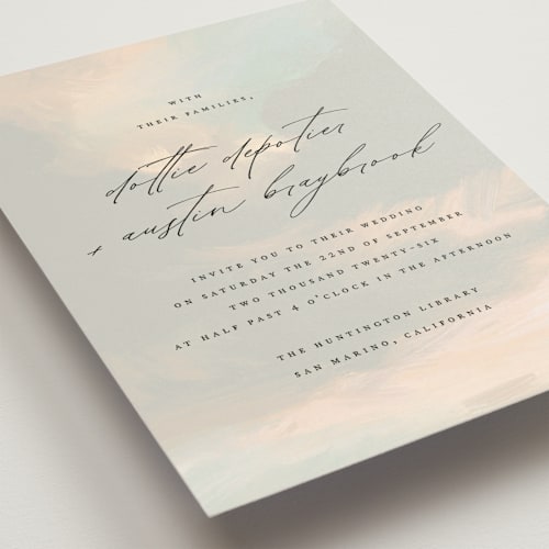This is a dove wedding invitations with standard by Olivia Kanaley Inman called daybreak printing on signature in standard
