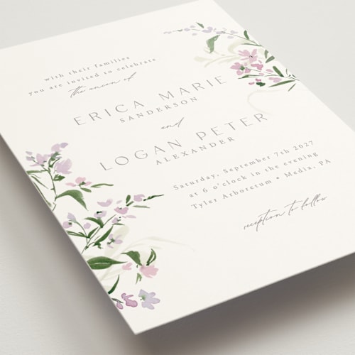 This is a orchid wedding invitations with standard by Everett Paper Goods called fleur printing on signature in standard
