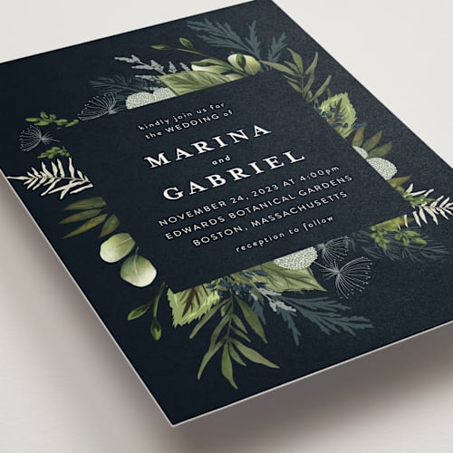 This is a twilight wedding invitations with standard by Susan Moyal called enchanted greenery printing on signature in standard