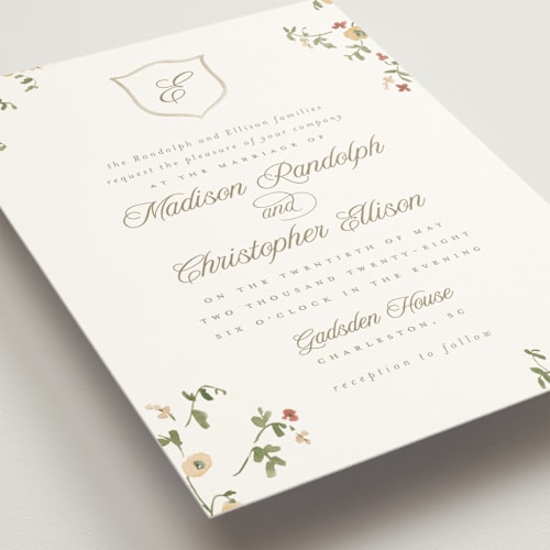 This is a buttercup wedding invitations with standard by Everett Paper Goods called wildflower corners printing on signature in standard