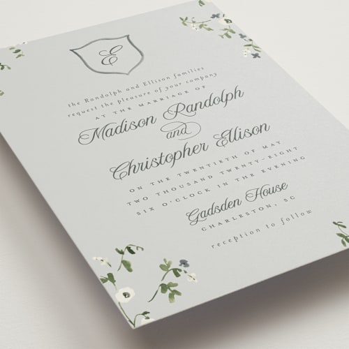 This is a cloud wedding invitations with standard by Everett Paper Goods called wildflower corners printing on signature in standard