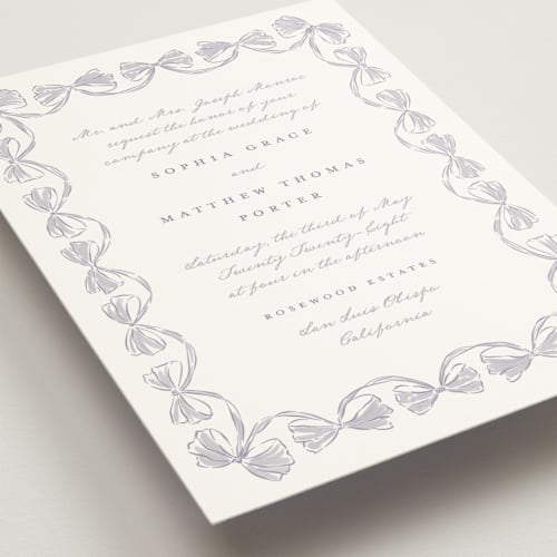 This is a lavender wedding invitations with standard by Leah Bisch called bow frame printing on signature in standard