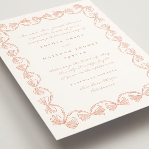 This is a sunset wedding invitations with standard by Leah Bisch called bow frame printing on signature in standard