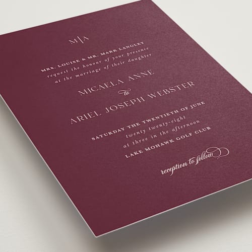 This is a cabernet wedding invitations with standard by Lucrecia Caporale called classic & timeless printing on signature in standard