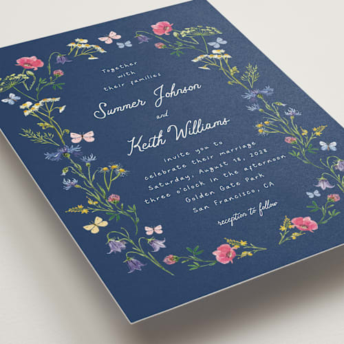 This is a midnight wedding invitations with standard by frau brandt called wildflower romance printing on signature in standard