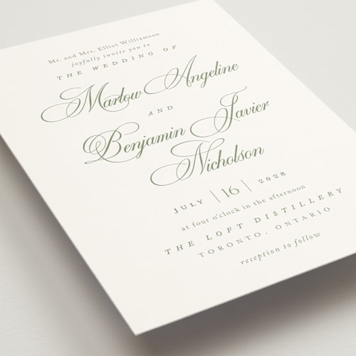 This is a garden wedding invitations with standard by Kelly Schmidt called chic script printing on signature in standard