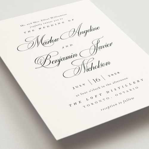 This is a silk wedding invitations with standard by Kelly Schmidt called chic script printing on signature in standard
