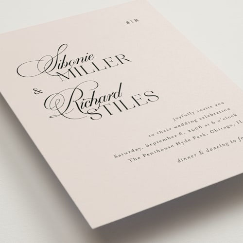 This is a ivory wedding invitations with standard by Melanie Kosuge called sibonie printing on signature in standard
