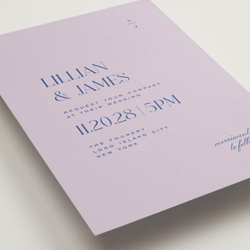 This is a blueberry wedding invitations with standard by Heather Cairl called clarity printing on signature in standard