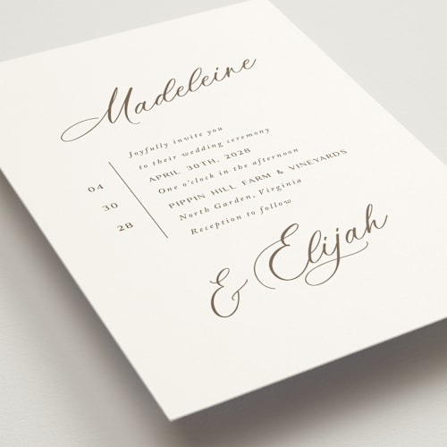 This is a latte wedding invitations with standard by Cara Scott called whimsy printing on signature in standard